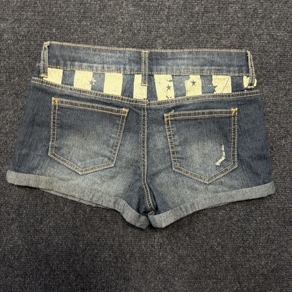 L.e.i. Shorts Juniors 3 Blue Denim Ashley Lowrise Flag Cuffed Patriotic Stars